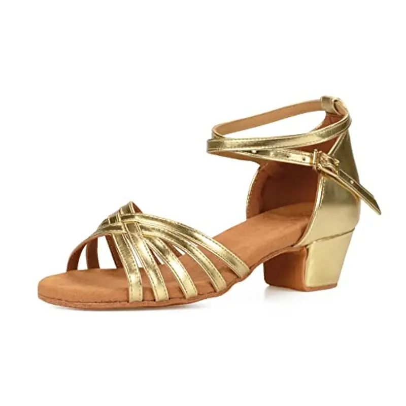 Donna Bambina Scarpe da Ballo Latino/Ballo da Sala/Ballo Liscio Danza Moderna Scarpe da Raso Oro 35 miniatura 2