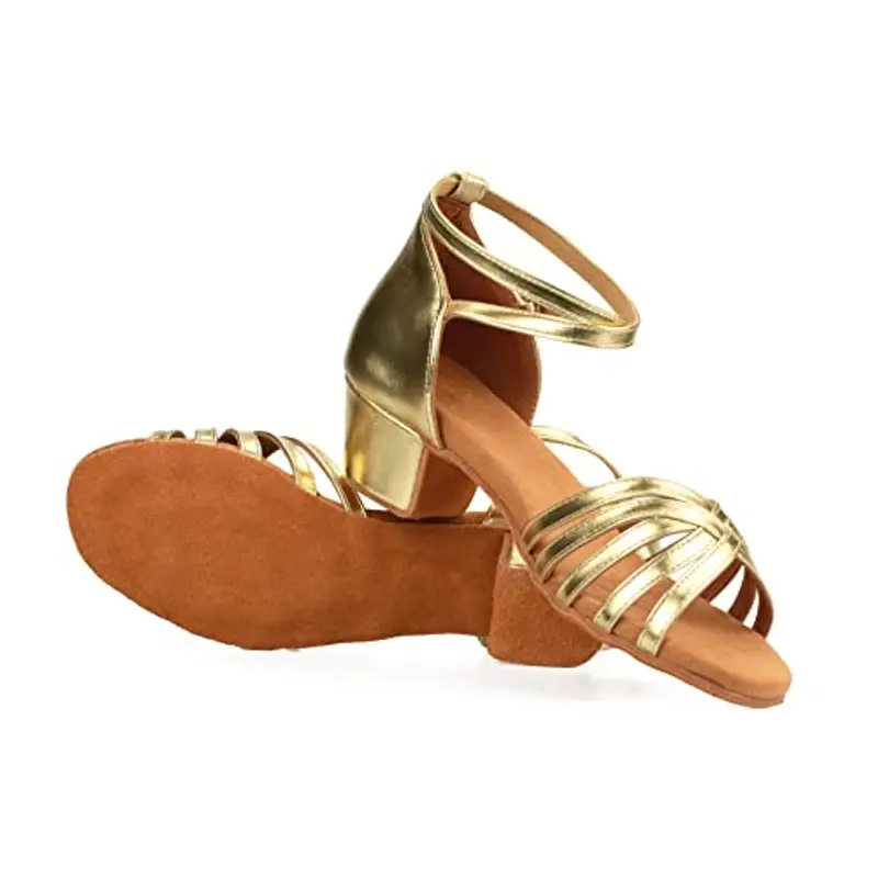 Donna Bambina Scarpe da Ballo Latino/Ballo da Sala/Ballo Liscio Danza Moderna Scarpe da Raso Oro 35 miniatura 3