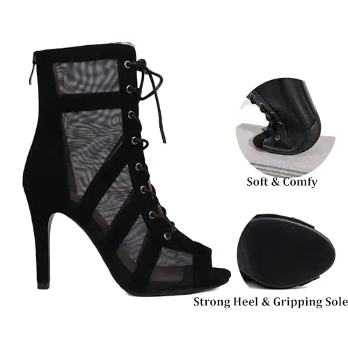 Donna Gladiatore Sandali Traspirante Danza Heels Strappy Peep Toe Cordoncino Zip Burju Danza Heels Class Scarpe miniatura 2