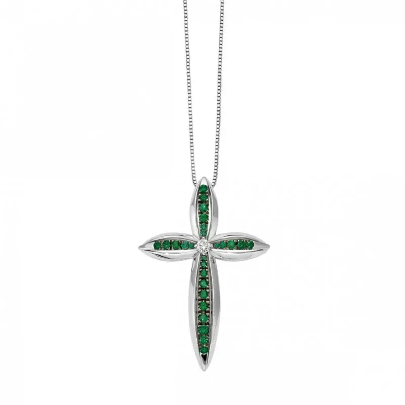 Pendente A Croce Venticinque In Oro Bianco Con Diamante