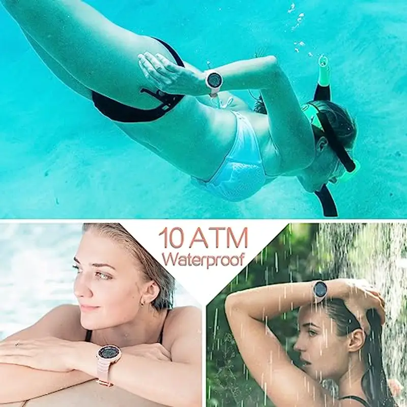 Donne Ragazze Sportivo Nuoto Immersione Orologio da Polso Impermeabile 10 ATM, con Funzioni di Sveglia, Cronometro, Conto alla Rovescia, Doppio Fuso Orario, Formato 12 e 24 Ore, Cinturino in Silicone miniatura 2