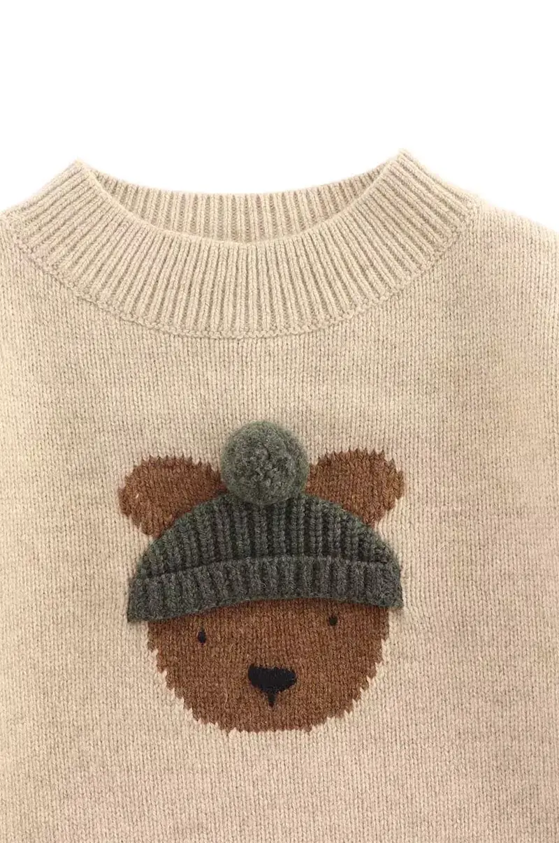 maglione in cotone bambini Denn Merino Wool Sweater Bear colore beige 4083501 miniatura 4