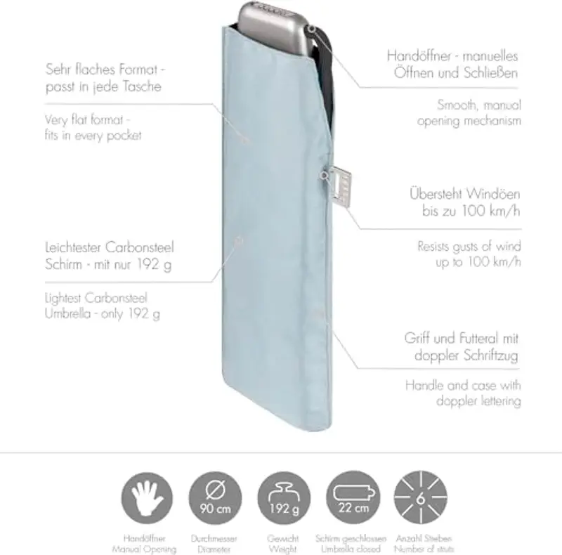 doppler Ombrello tascabile Carbonsteel Slim Uni – Formato pratico – Leggero – 22 cm, cool grigio, s miniatura 2
