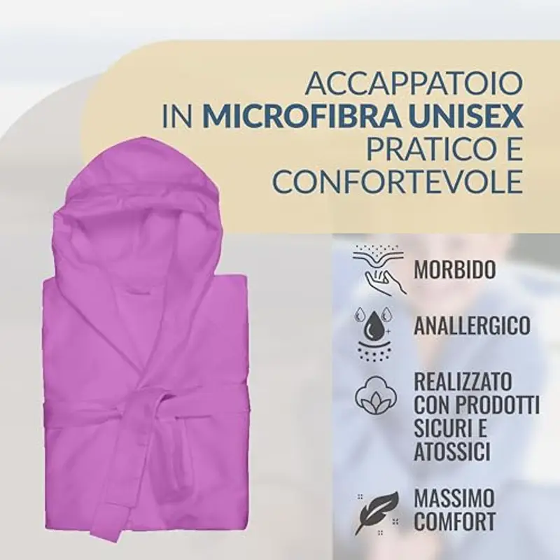 Dorian Home - Accappatoio Bambino Bambina in Microfibra Anallergico, Morbido, Leggero Salvaspazio Assorbente, Rapida miniatura 2