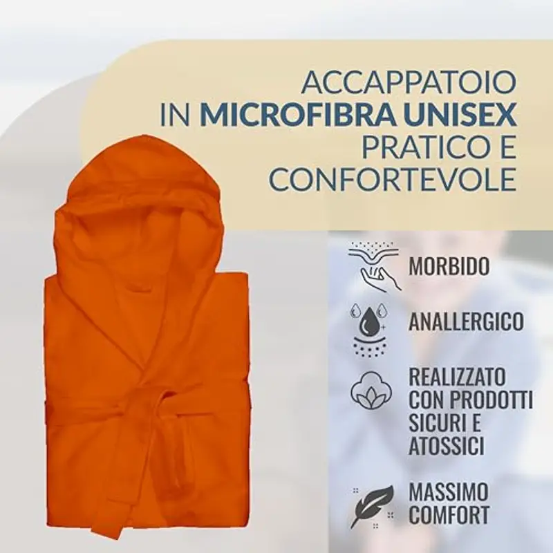 Dorian Home - Accappatoio Bambino Bambina in Microfibra Anallergico, Morbido, Leggero Salvaspazio Assorbente, Rapida Asciugatura con Cappuccio, Tasche, Cintura a Passanti e Gancio, Lavabile (no Stiro) miniatura 2
