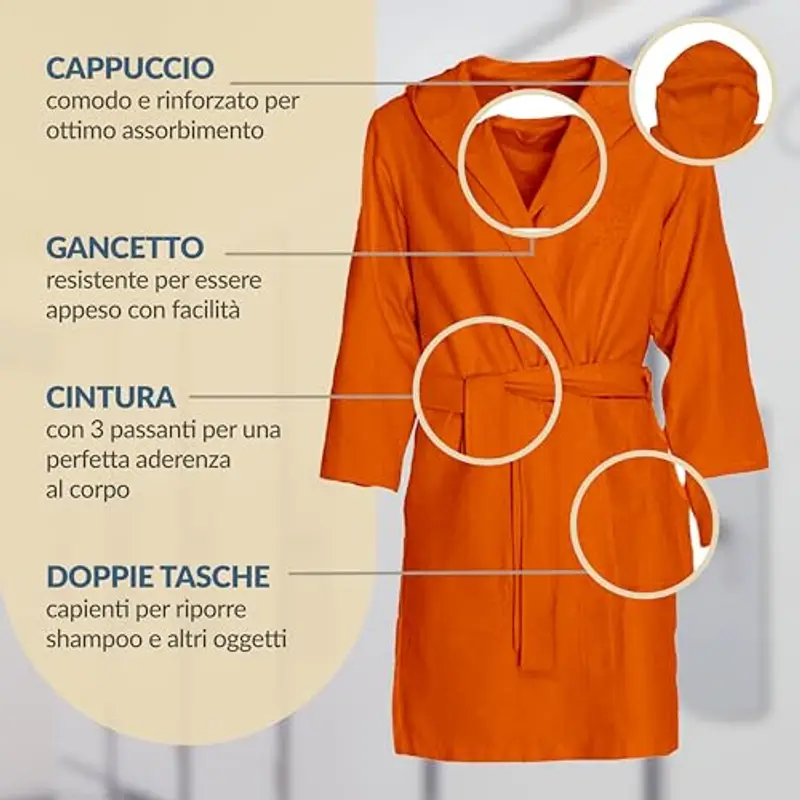 Dorian Home - Accappatoio Bambino Bambina in Microfibra Anallergico, Morbido, Leggero Salvaspazio Assorbente, Rapida Asciugatura con Cappuccio, Tasche, Cintura a Passanti e Gancio, Lavabile (no Stiro) miniatura 3
