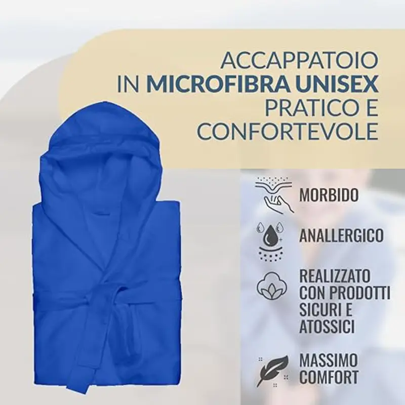 Dorian Home - Accappatoio Bambino Bambina in Microfibra Anallergico, Morbido, Leggero Salvaspazio Assorbente, Rapida Asciugatura con Cappuccio, Tasche, Cintura a Passanti e Gancio, Lavabile (no Stiro) miniatura 2