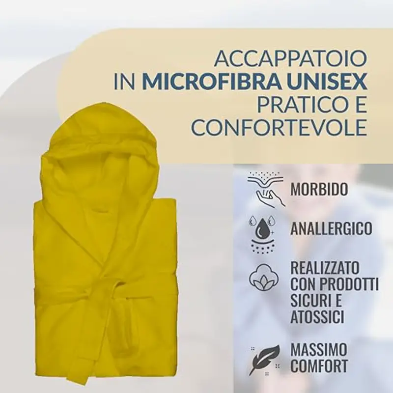 Dorian Home - Accappatoio Bambino Bambina in Microfibra Anallergico, Morbido, Leggero Salvaspazio Assorbente, Rapida Asciugatura con Cappuccio, Tasche, Cintura a Passanti e Gancio, Lavabile (no Stiro) miniatura 2
