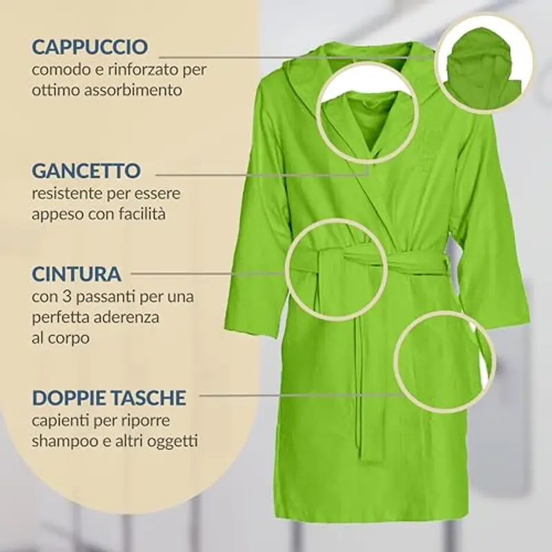 Dorian Home - Accappatoio Bambino Bambina in Microfibra Anallergico, Morbido, Leggero Salvaspazio Assorbente, Rapida Asciugatura con Cappuccio, Tasche, Cintura a Passanti e Gancio, Lavabile (no Stiro) miniatura 3