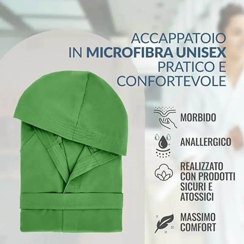 Dorian Home - Accappatoio Uomo e Donna in Microfibra Anallergico, Morbido, Leggero, Salvaspazio, Assorbente a Rapida miniatura 2