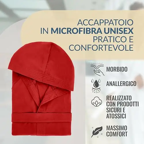 Dorian Home - Accappatoio Uomo e Donna in Microfibra Anallergico, Morbido, Leggero, Salvaspazio, Assorbente a Rapida miniatura 2
