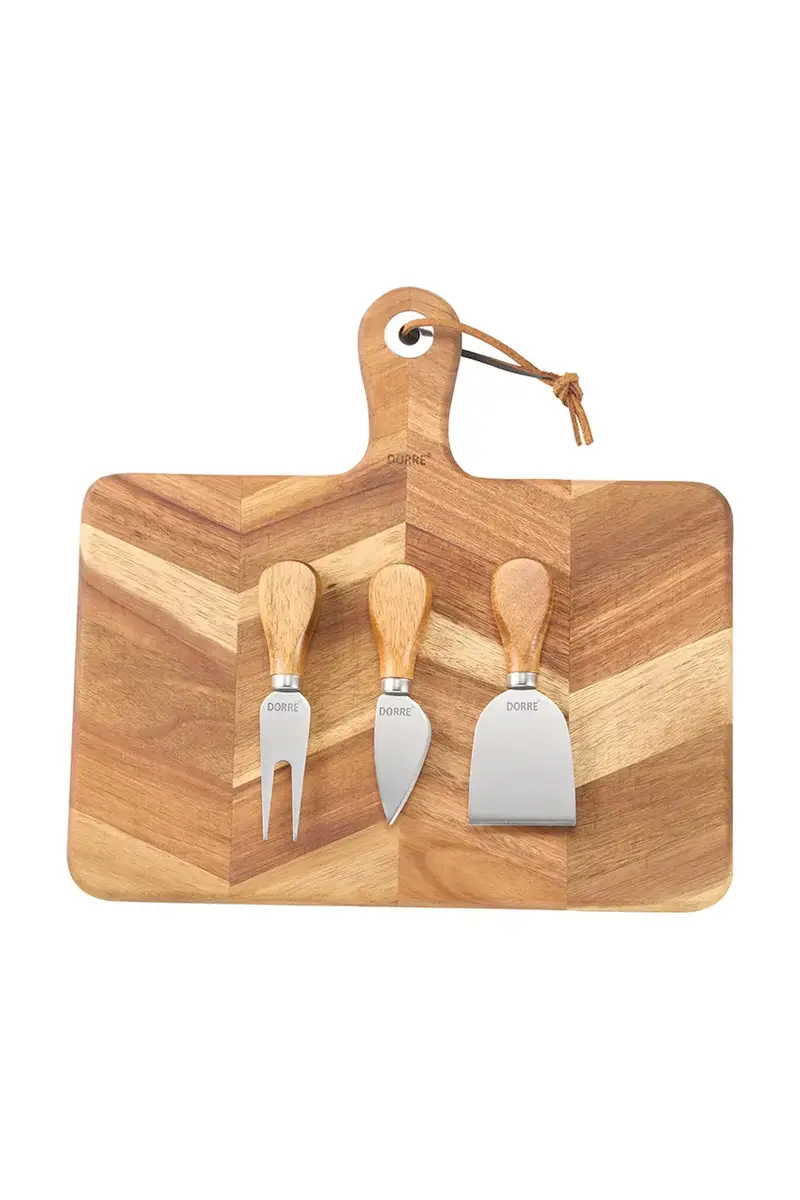 tagliere di formaggi con posate Ollie 30 x 29 cm 4 elementy Beige