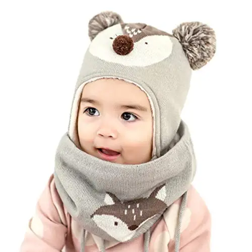 DORRISO Ragazzi Ragazze Cappello Sciarpe Set Tenersi al Caldo Confortevole Autunno Invernale Carina Piccolo Volpe