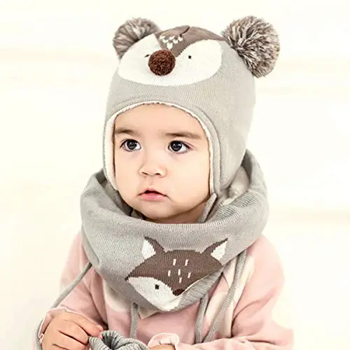 DORRISO Ragazzi Ragazze Cappello Sciarpe Set Tenersi al Caldo Confortevole Autunno Invernale Carina Piccolo Volpe miniatura 2