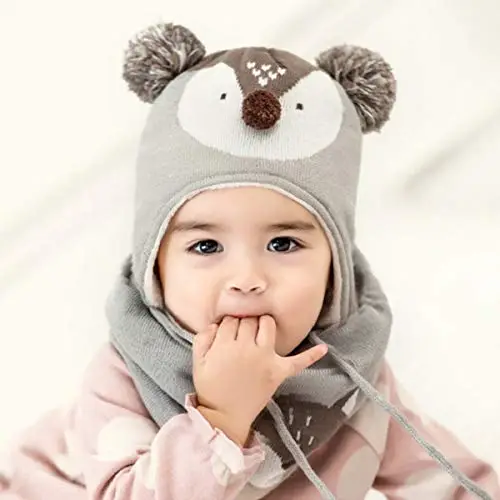 DORRISO Ragazzi Ragazze Cappello Sciarpe Set Tenersi al Caldo Confortevole Autunno Invernale Carina Piccolo Volpe miniatura 3