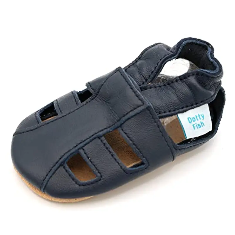 Dotty Fish Sandali morbida pelle blu navy per neonati e bambini. Scarpe estive per bambini e bambine - Antiscivolo, a piedi nudi, consigliate dal podologo - 12-18 Mesi