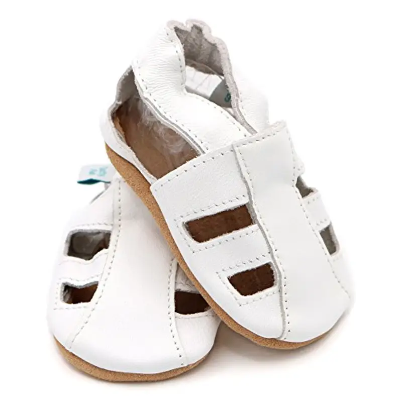 Dotty Fish Sandali unisex in morbida pelle per neonati e bambini - Suola antiscivolo, a piedi nudi, leggeri e traspiranti. Scarpe estive per bambini e bambine - Bianco 18-24 Mesi (23 EU) miniatura 3