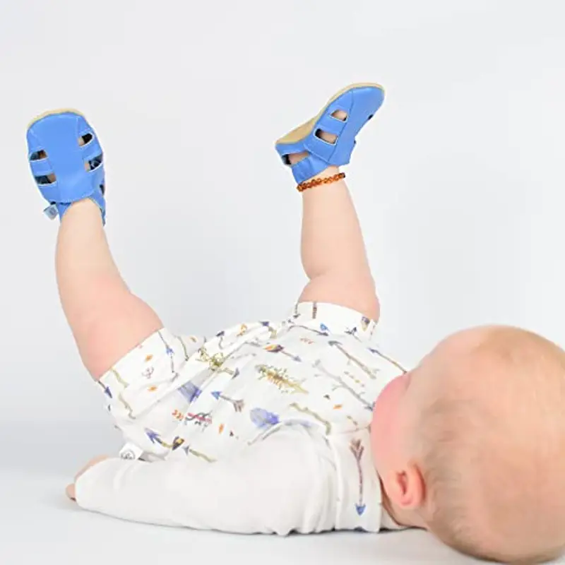 Dotty Fish Sandali unisex in morbida pelle per neonati e bambini - Suola antiscivolo, a piedi nudi, leggeri e traspiranti. Scarpe estive per bambini e bambine - Blu brillante 6-12 Mesi (19 EU) miniatura 3