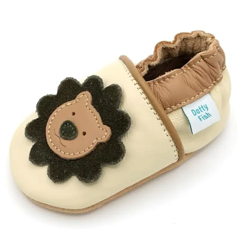 Dotty Fish Scarpine Unisex per Bambini e Neonati in Pelle a Piedi Nudi - Ragazzi e Ragazze, Disegni di Animali,