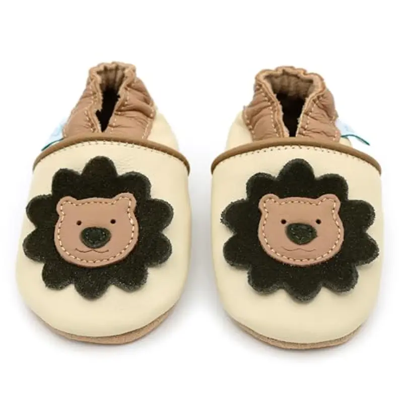 Dotty Fish Scarpine Unisex per Bambini e Neonati in Pelle a Piedi Nudi - Ragazzi e Ragazze, Disegni di Animali, Antiscivolo, Leggere, Flessibili, approvate dai podologi - Leone Crema 6-12 Mesi miniatura 2