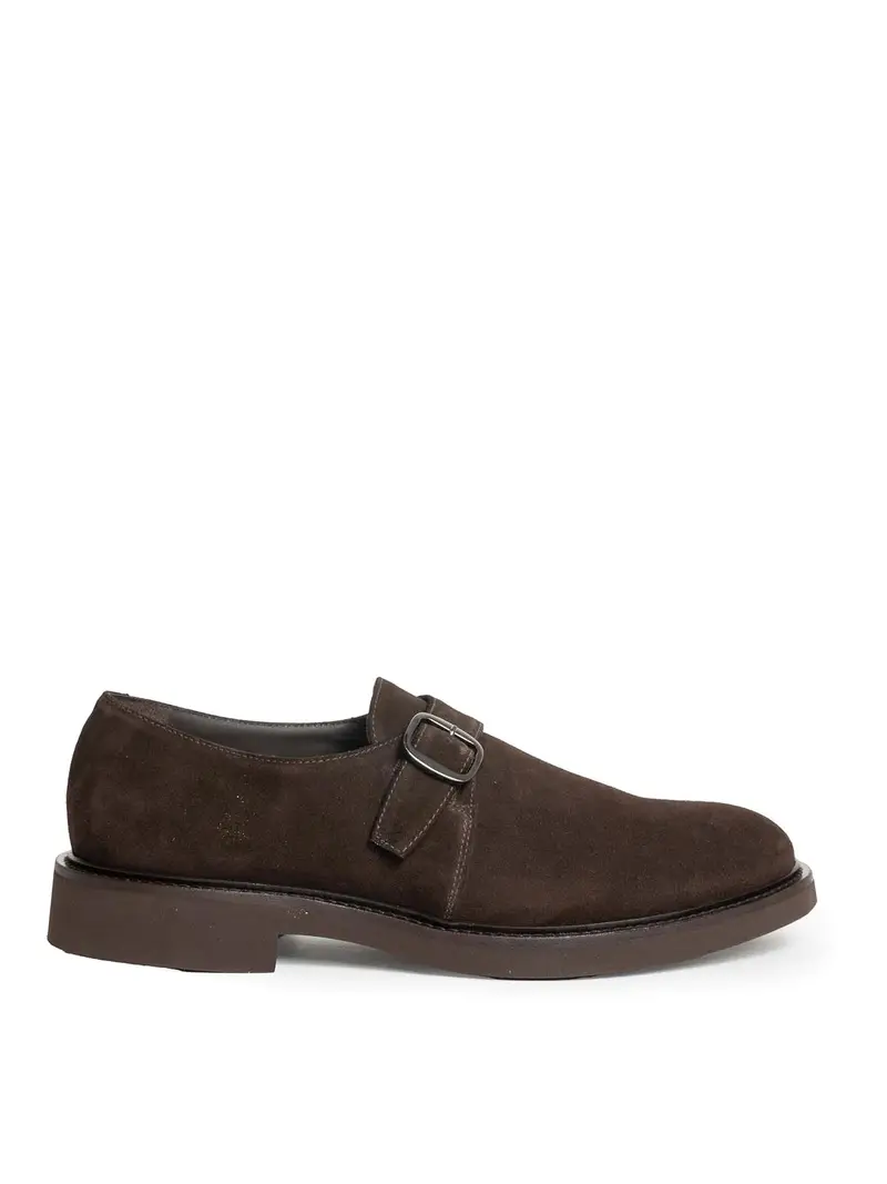 Suede Single-Buckle Moccasin Marrone Scuro