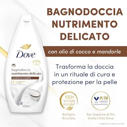 Dove Bagnodoccia Nutrimento Delicato, Idratante Dermo-Naturale, Olio di Cocco, 1/4 Crema Idratante, Dermatologicamente miniatura 3