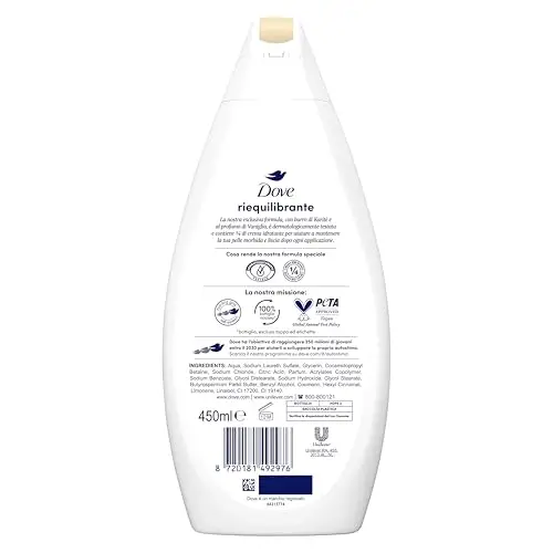 Dove Bagnodoccia Riequilibrante, Idratante Dermo-Naturale, Burro di Karité e Vaniglia, 1/4 Crema Idratante miniatura 2