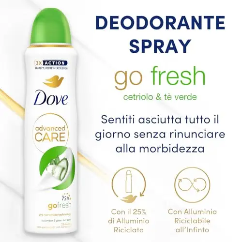 Dove Deodorante Spray Advanced Care Talco, con Formula Idratante e Delicata sulla Pelle, Senza Alcol, Pelle Asciutta miniatura 3