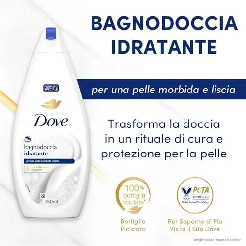Dove Docciaschiuma Idratante, Formula con Idratante Dermo-Naturale, con 1/4 di Crema Idratante, Dermatologicamente miniatura 3
