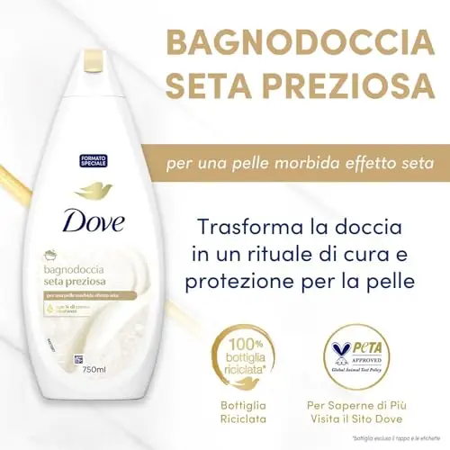 Dove Docciaschiuma Seta Preziosa, Formula con Idratante Dermo-Naturale, con 1/4 di Crema Idratante, Dermatologicamente miniatura 3