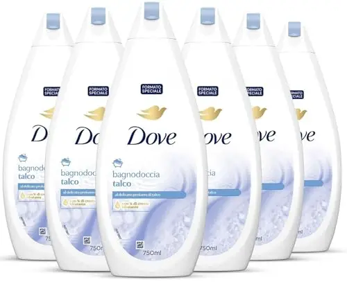 Dove Docciaschiuma Talco, Formula con Idratante Dermo-Naturale, con 1/4 di Crema Idratante, Dermatologicamente Testato,