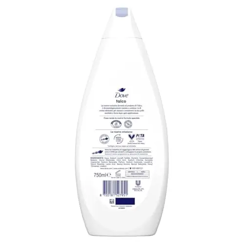 Dove Docciaschiuma Talco, Formula con Idratante Dermo-Naturale, con 1/4 di Crema Idratante, Dermatologicamente Testato miniatura 2
