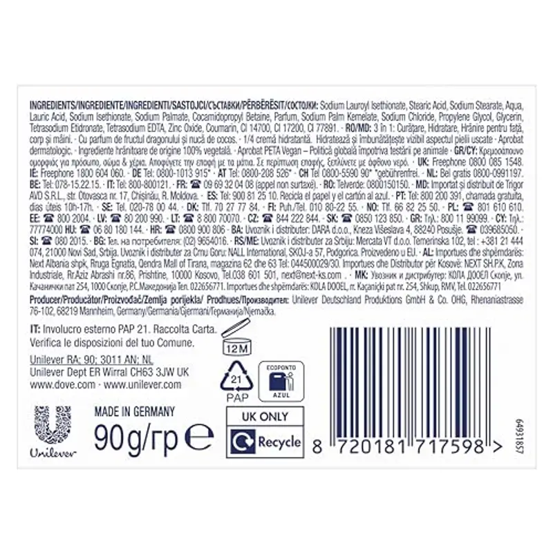 Dove Saponetta Beauty Bar, Dragon Fruit, Saponetta Mani, Viso e Corpo, con 1/4 di Crema Idratante, Dermatologicamente miniatura 2