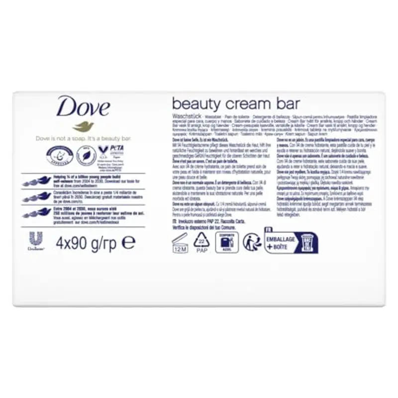 Dove Saponetta Beauty Bar, Original, Saponetta Mani, Viso e Corpo, con 1/4 di Crema Idratante, Dermatologicamente miniatura 2