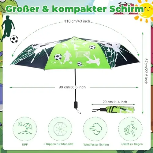 DPKOW Ombrello per bambini che cambia colore, ombrello da calcio, ombrello pieghevole per zaino scolastico, regali a miniatura 2
