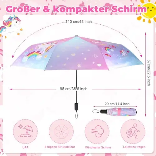 DPKOW Ombrello Unicorno, Ombrello per Bambini che Cambia Colore, Ombrello Pieghevole, Ombrellos per Bambini per Zaini miniatura 2