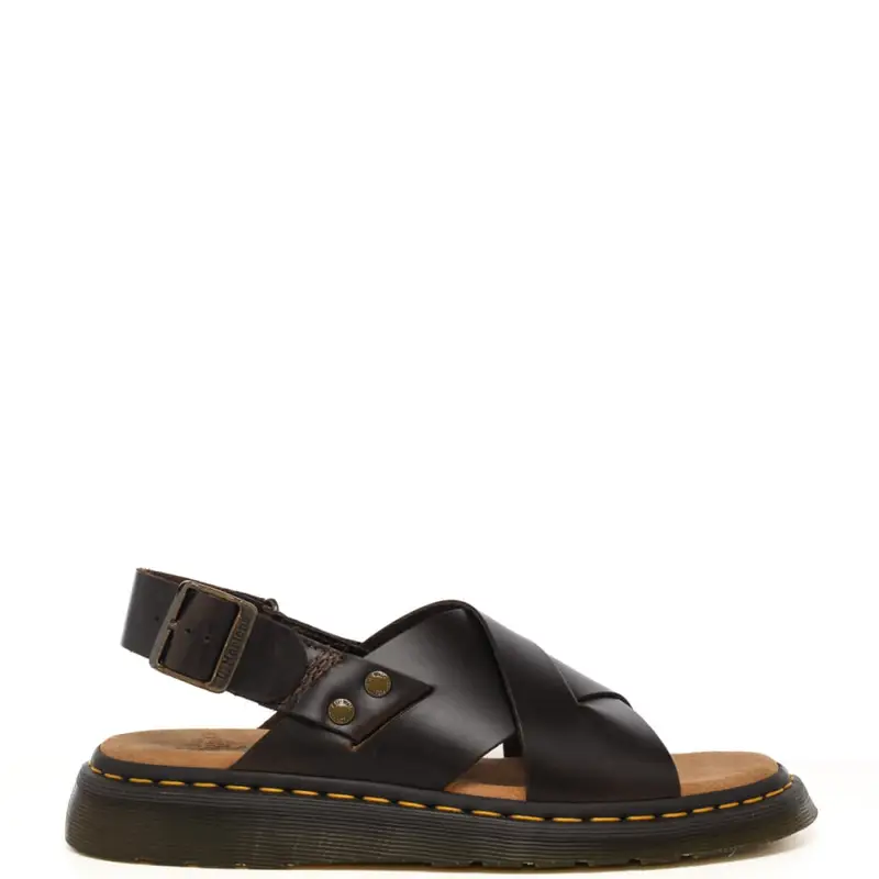 Dr. Martens sandali slingback da uomo zane in vera pelle marrone con cuciture gialle