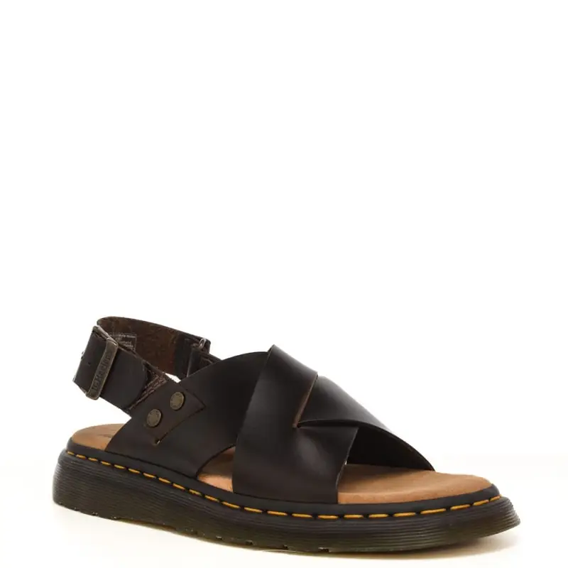 Dr. Martens sandali slingback da uomo zane in vera pelle marrone con cuciture gialle miniatura 2