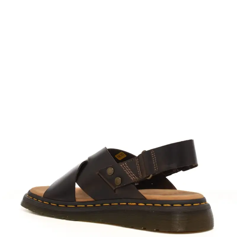 Dr. Martens sandali slingback da uomo zane in vera pelle marrone con cuciture gialle miniatura 3