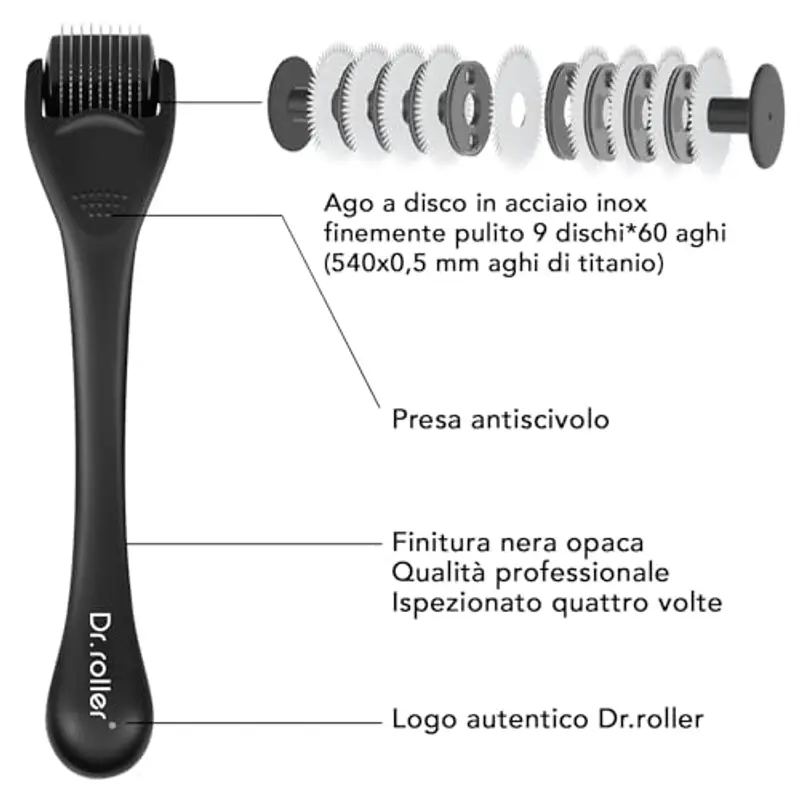 Dr.roller Dermaroller 0, 5 mm, Dermaroller Capelli Viso Uomo e Donna, Microneedle Viso Capelli, Derma Roller Beard Roller 540 Ago di Titanio miniatura 2