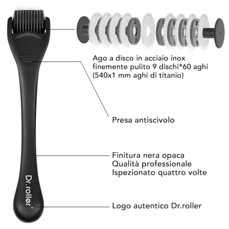 Dr.roller Dermaroller, Microneedling, 1 mm Derma Roller Capelli Viso Uomo e Donna, Microneedle Beard Roller 540 Ago di Titanio miniatura 2