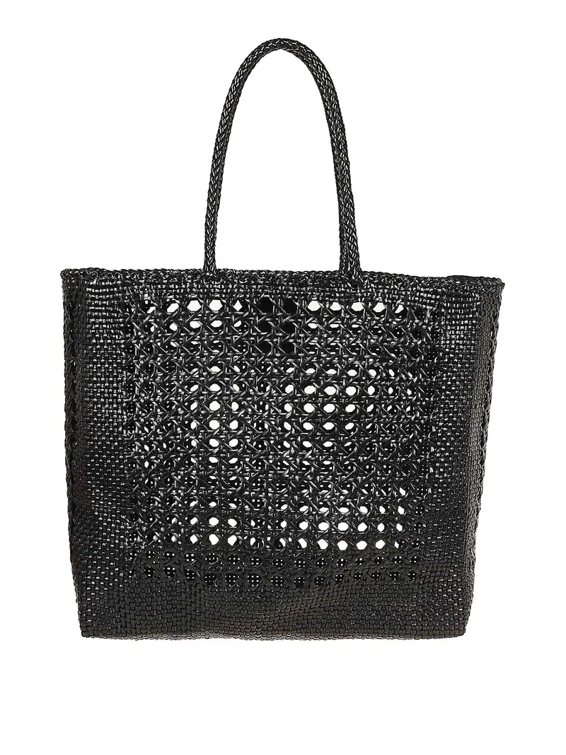 Open Cannage Weave Tote Nero