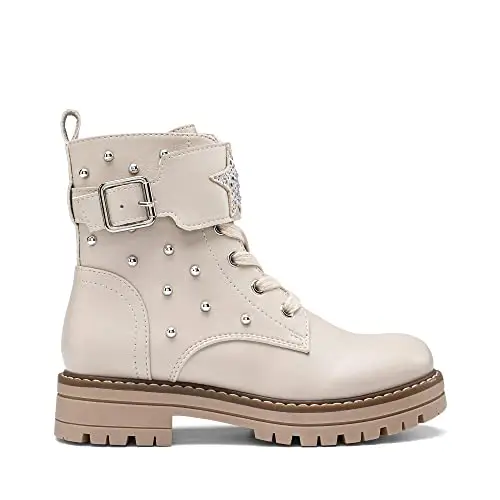 DREAM PAIRS Kids Ragazze Moda Stivali Bambine Caldo Inverno Stivaletti Stringati per Bambina, Size 34, Beige/Pu, SDBO2231K miniatura 2