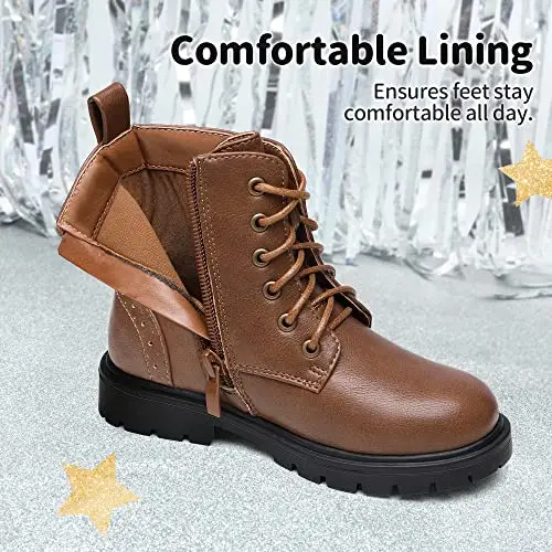 DREAM PAIRS Kids Stivaletti Stringati per Bambina Stivali da Combattimento da Equitazione per Ragazze a metà miniatura 3