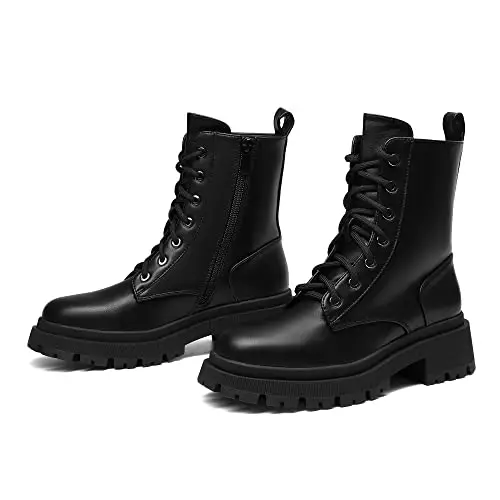 DREAM PAIRS Stivali Anfibi Donna Cerniera con Lacci Silhouette Comoda Chiusura Lampo Fodera Calda Suola Interna, Size miniatura 3