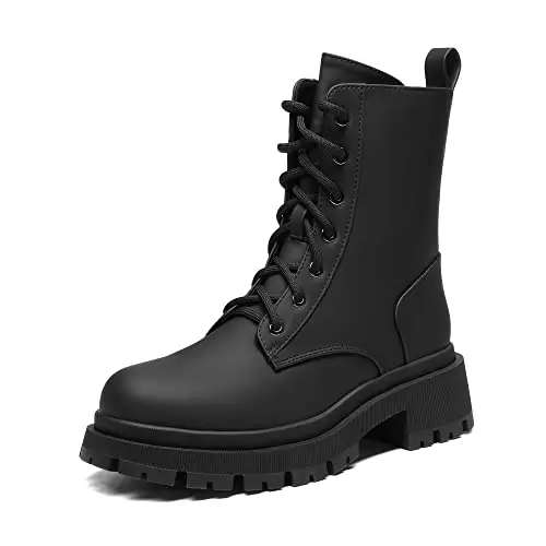 DREAM PAIRS Stivali Anfibi Donna Cerniera con Lacci Silhouette Comoda Chiusura Lampo Fodera Calda Suola Interna,Size