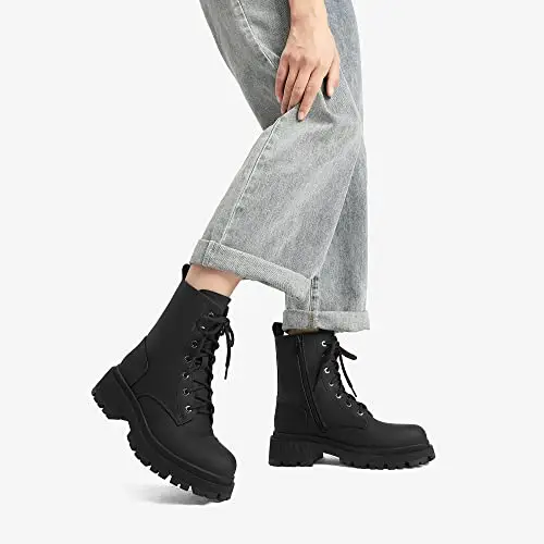 DREAM PAIRS Stivali Anfibi Donna Cerniera con Lacci Silhouette Comoda Chiusura Lampo Fodera Calda Suola Interna, Size miniatura 2