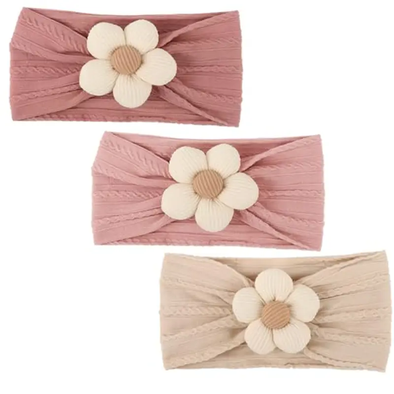 DRESHOW 3 Pezzi Fasce Floreali per Ragazze Nylon Elasticizzato Accessori per Capelli Fatti a Mano per Neonati Bambini