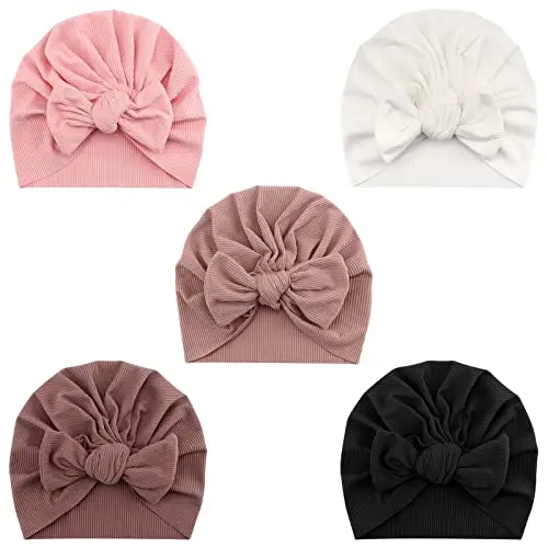 DRESHOW 5 Pezzi Cappello Turbante Bambina Cappellini Berretti e Cappellin per Infantile Bambino Neonato Ragazza