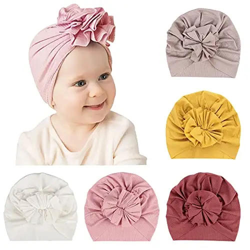DRESHOW 5 Pezzi Cappello Turbante Bambina Cappellini Berretti e Cappellin per Infantile Bambino Neonato Ragazza